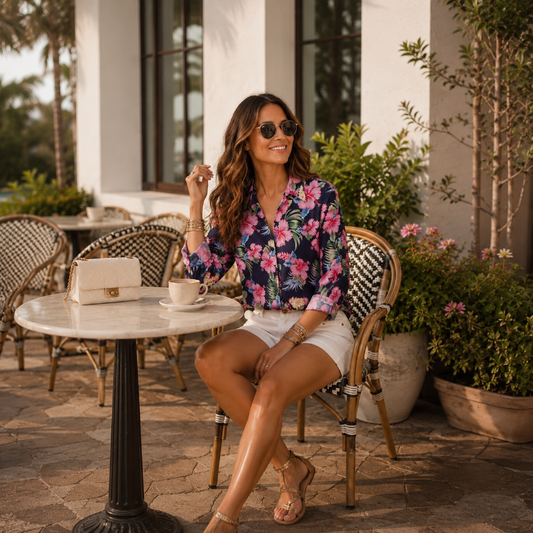 Pink Flowers Navy Floral Shirt
