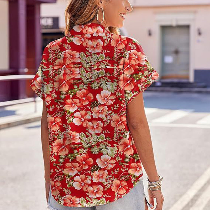 Red Flowers Women Floral Shirt