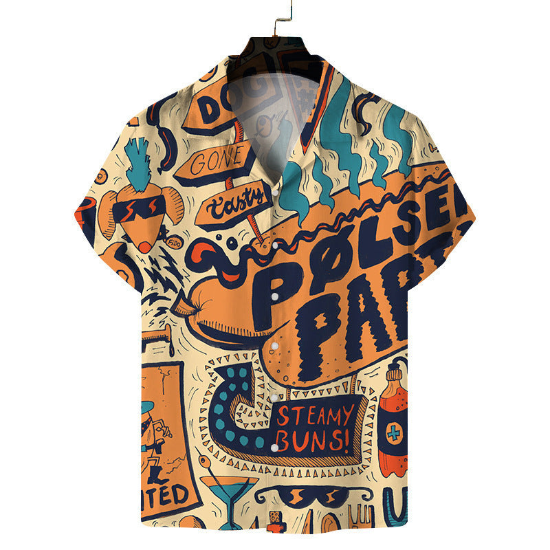 Retro Food Doodle Beach Shirt