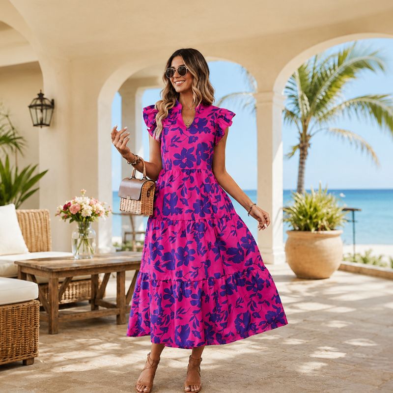 Ruffled Shoulder Midi Dress