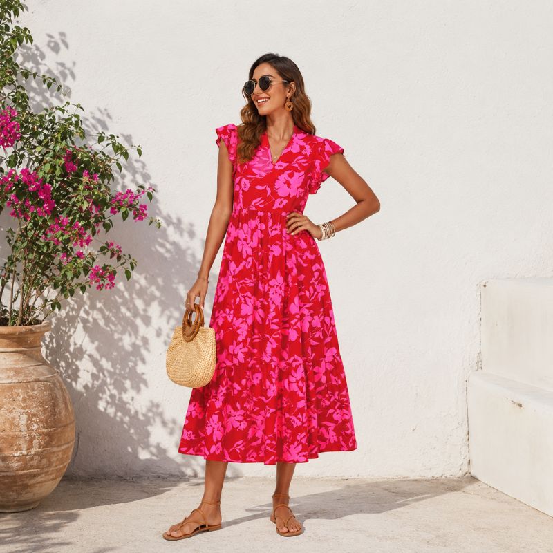 Ruffled Shoulder Midi Dress