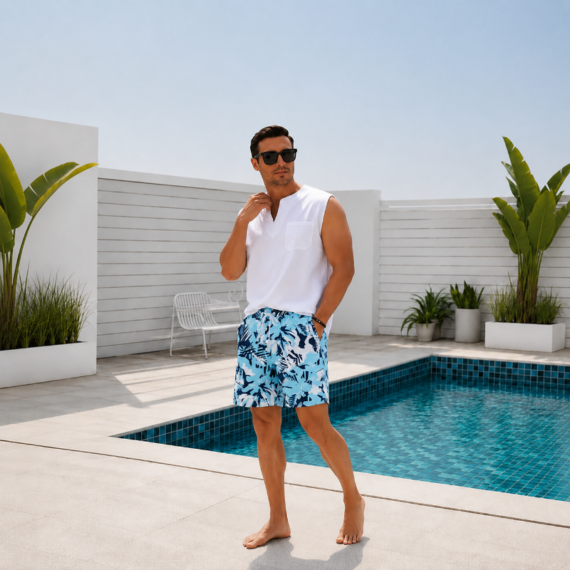 Sky Blue Leaves Shorts