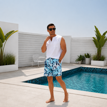 Sky Blue Leaves Shorts