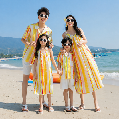Sunshine Stripe Print Matching Family Hawaiian Set