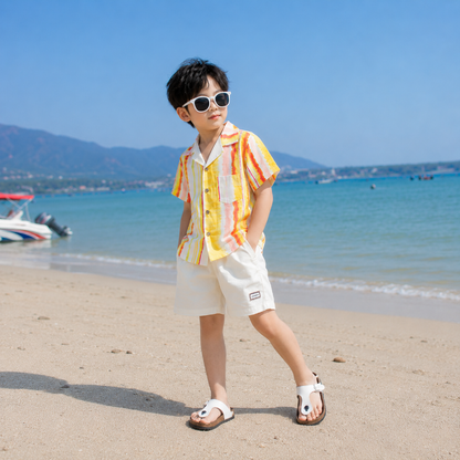 Sunshine Stripe Print Matching Family Hawaiian Set