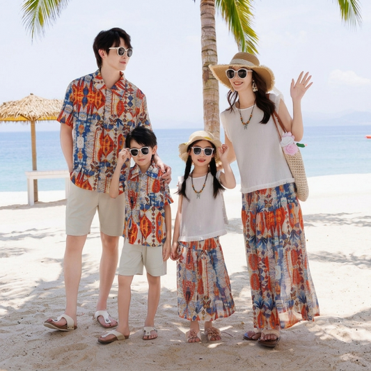 Tribal Feather Print Matching Family Hawaiian Set