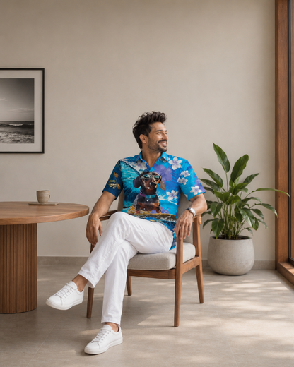 Tropical Surfing Dog Print Hawaiian Shirt