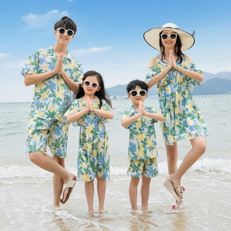 Tropical Botanical Print Matching Family Beach Set