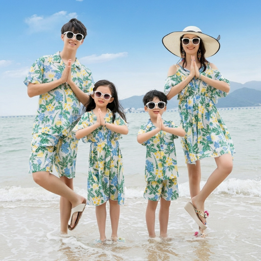 Tropical Botanical Print Matching Family Beach Set