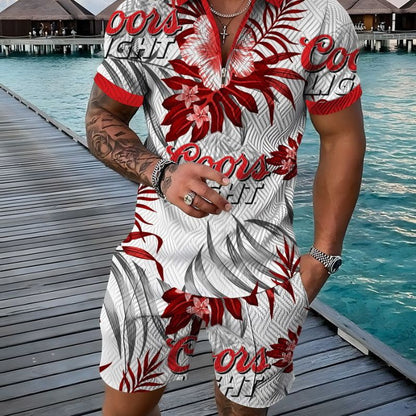 Tropical Scarlet Bloom Hawaiian Set