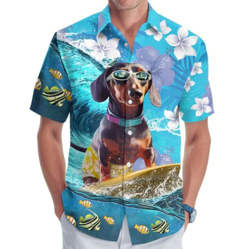 Tropical Surfing Dog Print Hawaiian Shirt