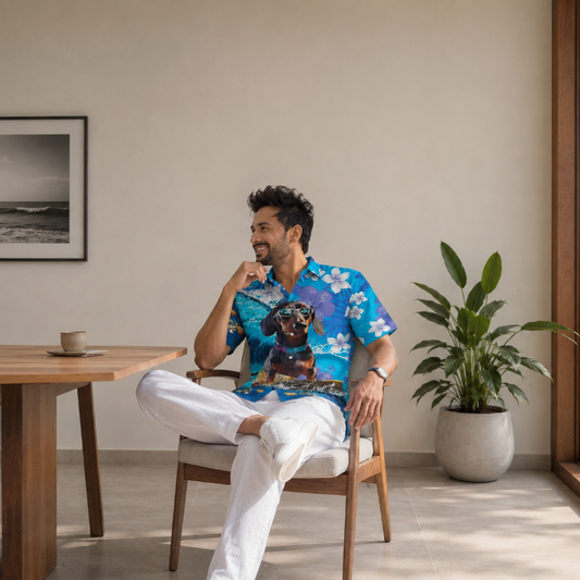 Tropical Surfing Dog Print Hawaiian Shirt